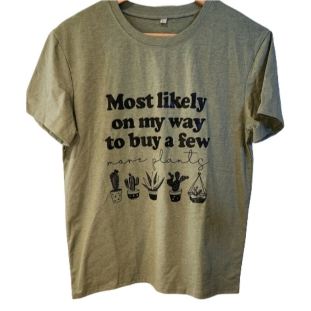 Green‎ Graphic Tee with Plant Design Large Nwot